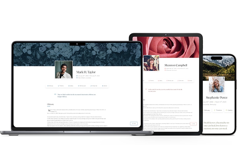 Beautiful Memorial website on desktop, tablet & mobile