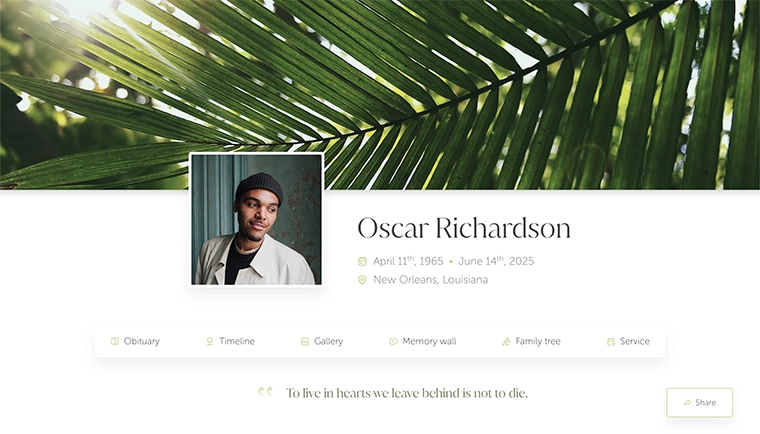 A sunny Memorial design with green accents.