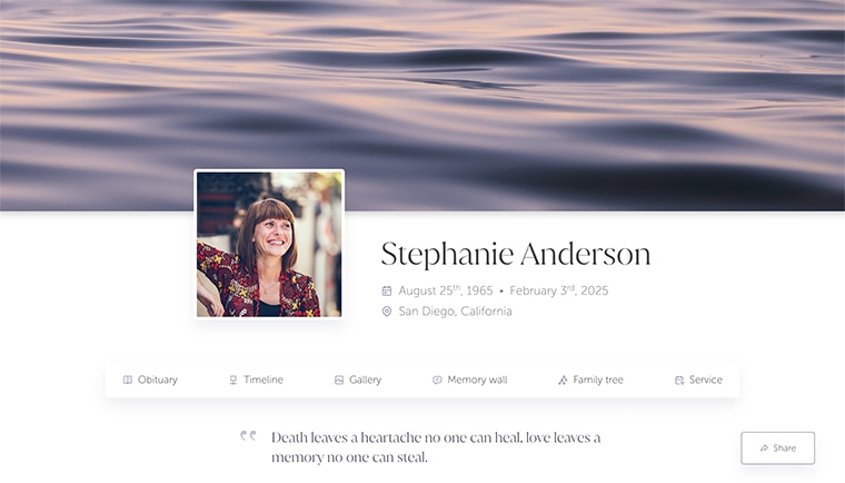 Gentle waves in purple dawn light, a serene tribute to a loved one